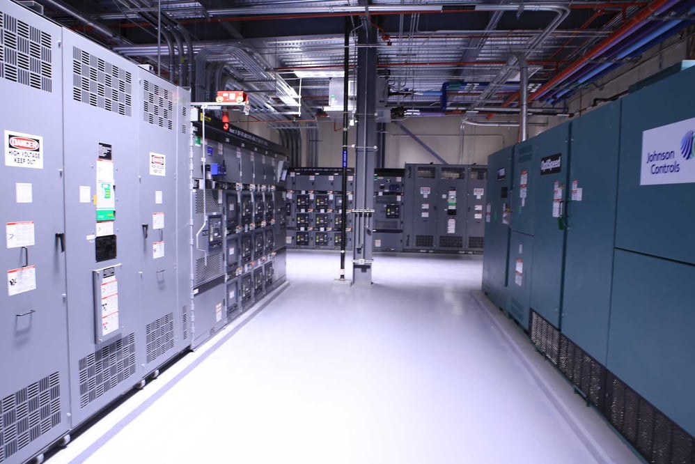 Open space with multiple electrical panels and switchgear