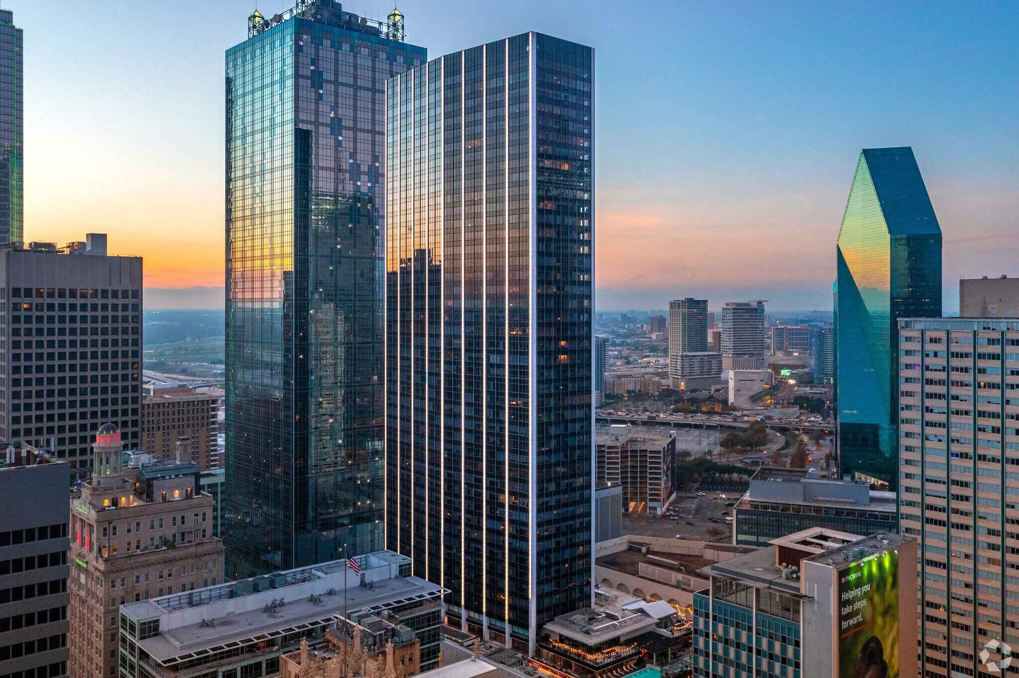 Downtown Dallas aerial view of multiple high-rise buildings within a cityscape