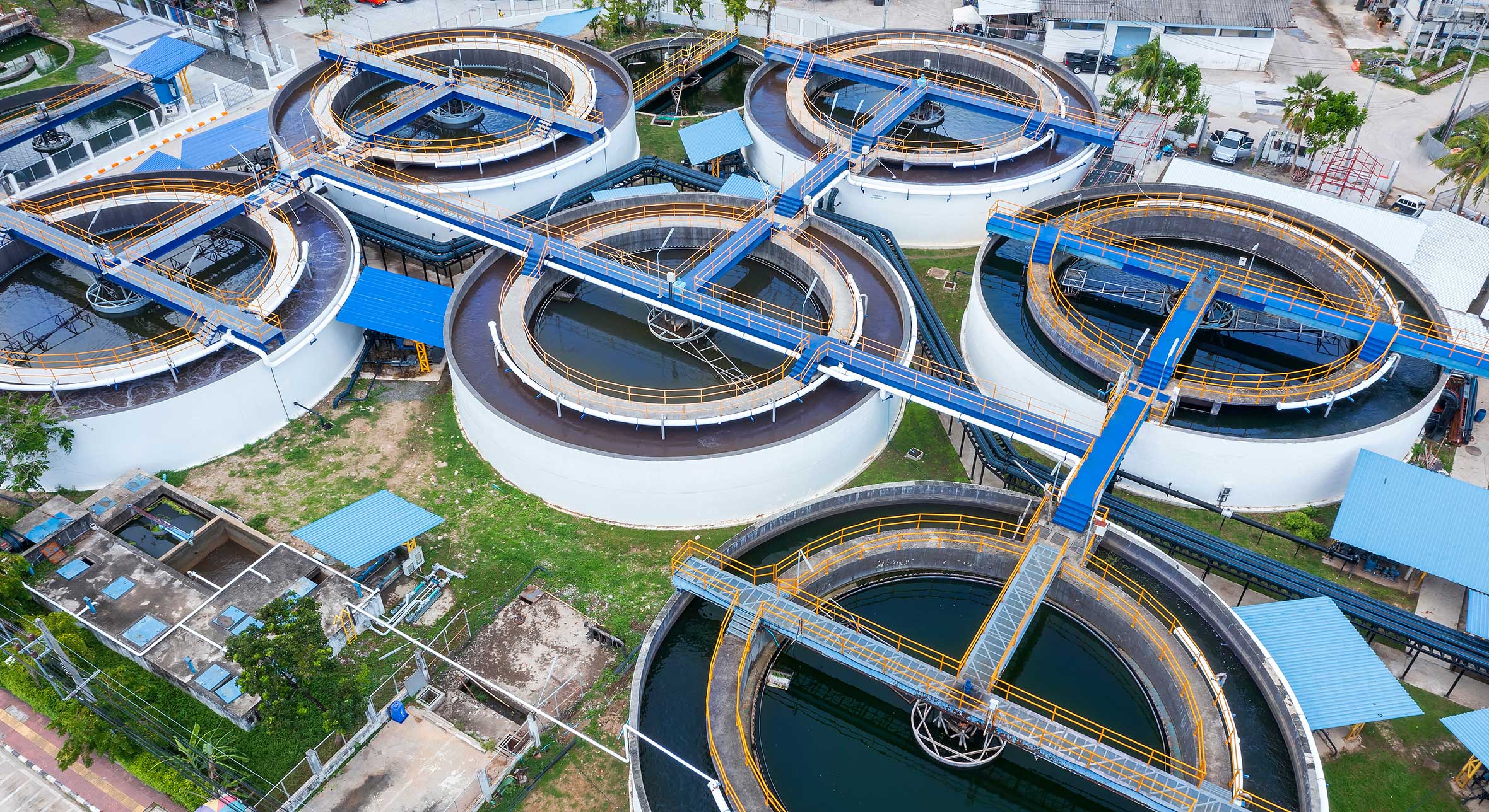 Aerial Drone view top up from clarifier sedimentation tank