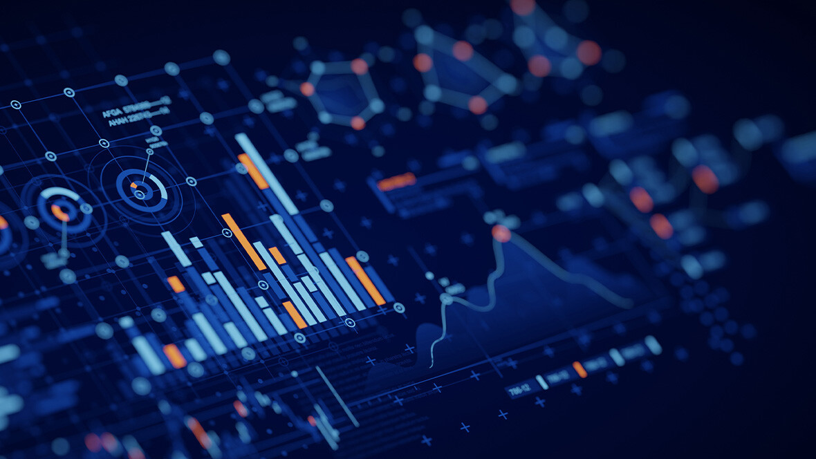 Rendering of a technological dashboard with various graphs