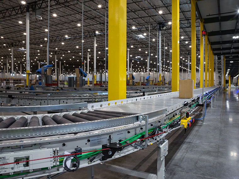 Interior view of a distribution facility with conveyors