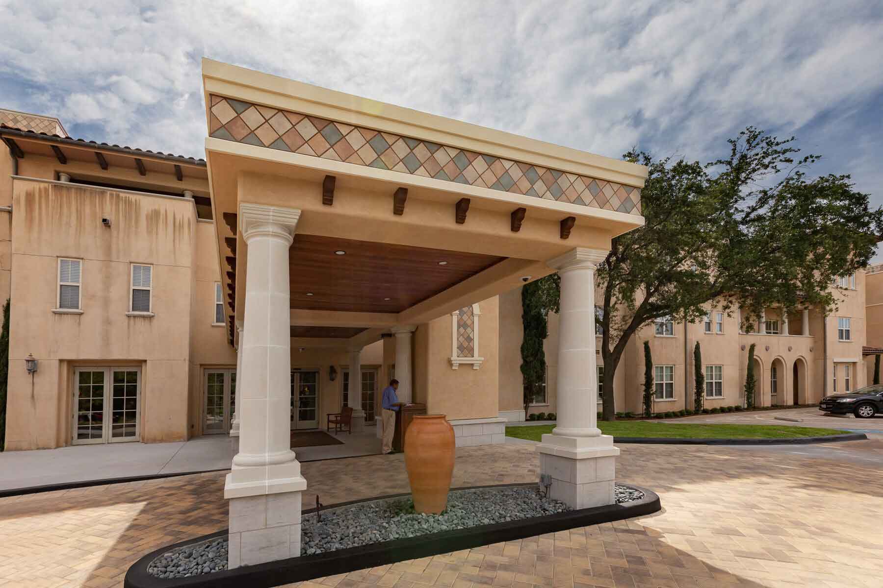 outside front entrance view of a senior living building