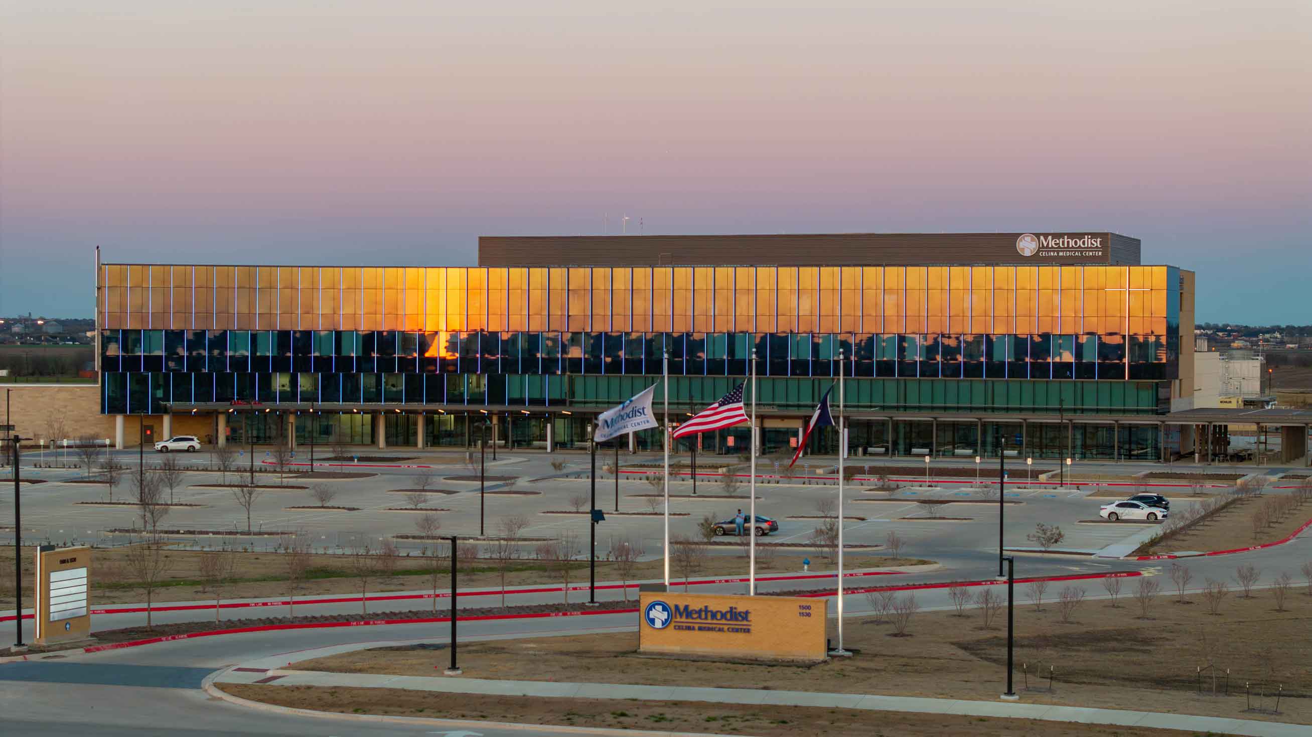 sunset view of the Methodist Celina hospital