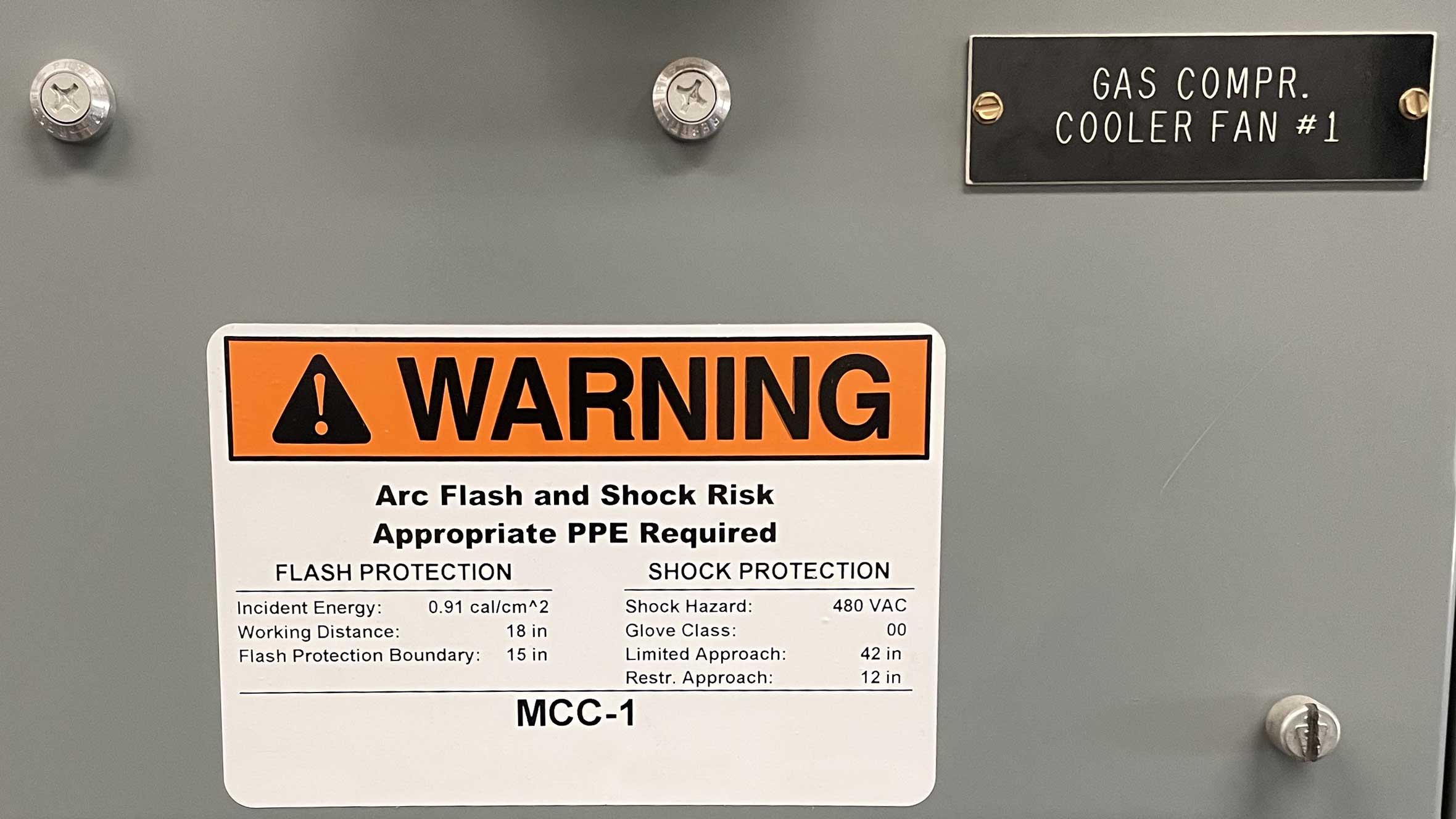 arc flash label on a panel