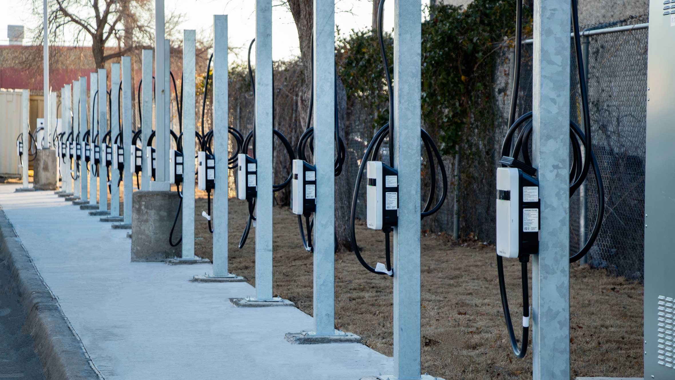 Row of electric vehicle chargers
